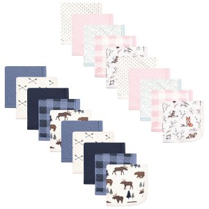 Hudson Baby Infant Girl 20Pc Quilted Cotton Washcloths, Moose Bear Enchanted Forest, One Size - 1 of 3