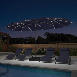 PURPLE LEAF 14ft Patio Market Umbrella and Base Double-Sided Rectangle Outdoor Table Sun Umbrellas with Crank - 1 of 4