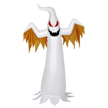 Tangkula 8 FT Halloween Inflatable White Ghost with Rotatable Flame LED Lights&Air blower Blow Up Halloween Decoration