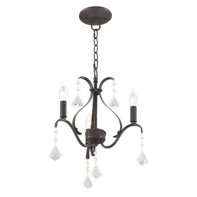 Caterina English Bronze 3-Light Mini Chandelier with Clear Crystals