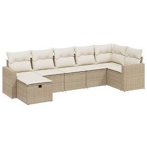 vidaXL 7 Piece Patio Sofa Set with Cushions Beige and Cream Poly Rattan - Without Storage - 1 of 4