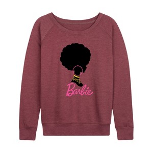 Women's - Barbie - Afro Barbie with Hoop Earrings Lightweight French Terry Wide Neck Long Sleeve Shirt - 1 of 4