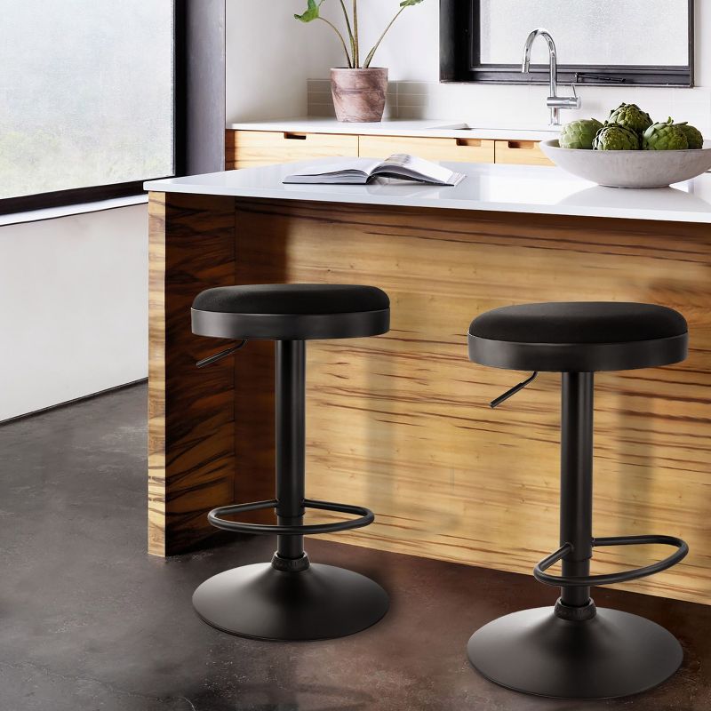 Elama 2 Piece Backless Adjustable Fabric Bar Stool in Black with Black Base, 2 of 10