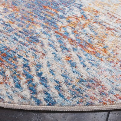 Vintage Blue and Rust Round Synthetic Area Rug