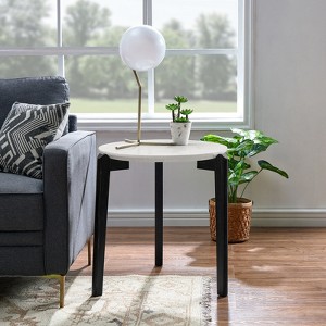 FONTOI 24" Coffee Table with Imitation Marble Tabletop, Compact Side Table with 3 Legs for Living Room, Office, Home, White+Black, 24"*24"*24" - 1 of 4