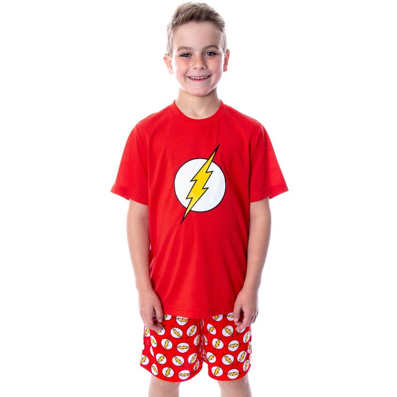 DC Comics Big Boys' The Flash Logo Short Sleeve Shirt Pajama Short Set Red, 1 of 6