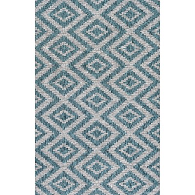 Sintra Diamond Tribal 4'x6' Reversible Indoor/Outdoor Rug Blue/Gray