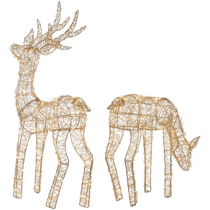 Northlight Set of 2 LED Twinkle Lighted Gold Mesh Reindeer Outdoor Christmas Decoration 37", 6 of 10