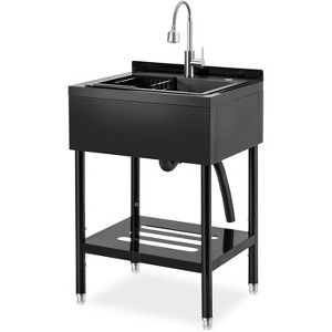 Stainless Steel Utility Sink,Freestanding Single Bowl Kitchen Sink,Adjustable Leg Height,with Faucet - 1 of 4