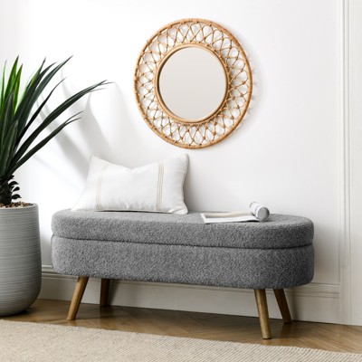 VisioGear Oval Ottoman, Storage Bench with Wood Legs for Living Room, Grey, 43.5"*16"*16"