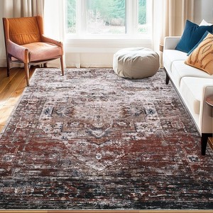 Washable Ombre Vintage Distressed Area Rug, Non-Slip Soft Low Pile Carpet for Bedroom, Living Room - 1 of 4