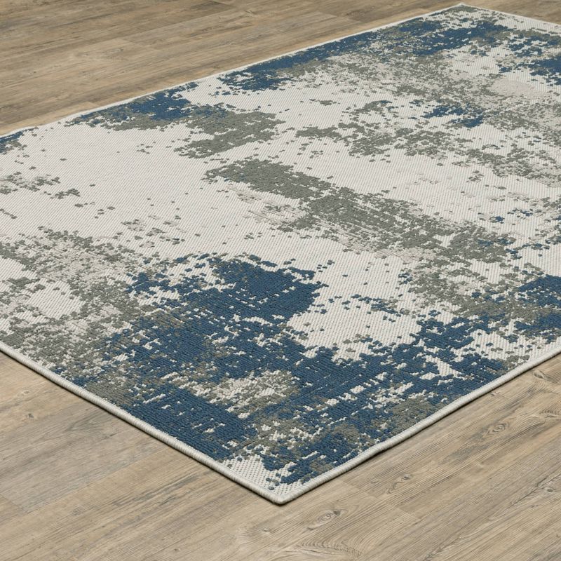 Trinity Modern Distressed Abstract Patio Area Rug Beige/Blue - Captiv8e Designs, 4 of 12