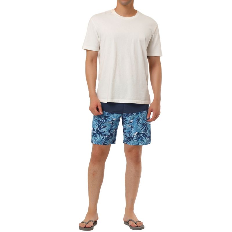 TATT 21 Men's Summer Beach Drawstring Color Block Printed Swim Board Shorts, 2 of 7