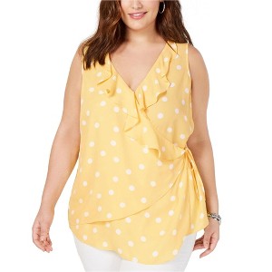 I.N.C International Concepts Womens Sleeveless Wrap Blouse, Yellow, 1X - 1 of 1