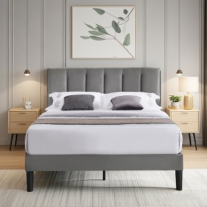 VECELO Upholstered Bed Frame with Adjustable Headboard, Heavy-Duty Platform Bed with Strong Wood Slat Support, No Box Spring Needed - 1 of 4