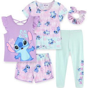 Disney Lilo & Stitch Girls 5 Piece Mix and Match Outfit Set with 2 Tops, Leggings, Shorts & Scrunchie for Big Kids - 1 of 4