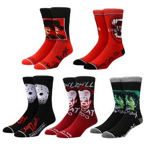 Warner Brothers Horror Movie Characters Men's 5-Pack Crew Socks - 1 of 4