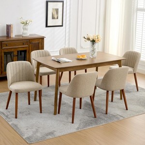Set of 8 Upholstered Dining Chairs, Modern Kitchen Chairs with Padded Seats and Wooden Legs for Dining Room & Cafe, Camel - 1 of 4