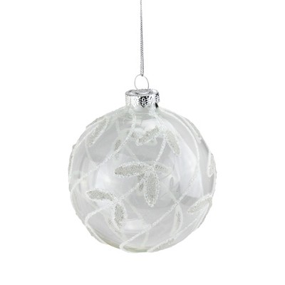 Northlight 3.25” Glitter Leaves Glass Ball Christmas Ornament - Clear ...