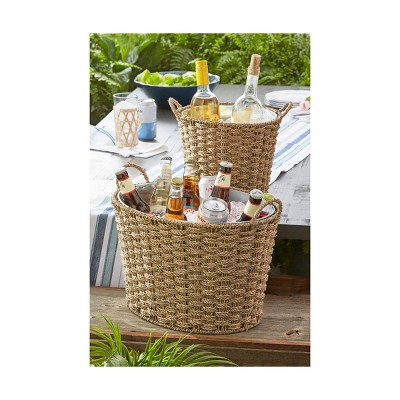 Handwoven Seagrass Basketweave Ice Bucket with Galvanized Iron Insert