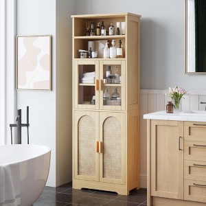 KTMBDW 67" Tall Bathroom Storage Cabinet with Doors and Shelves, Towel Cabinet for Bathroom Freestanding, Cabinet for Bathroom Storage 6 Tier,Nature - 1 of 4