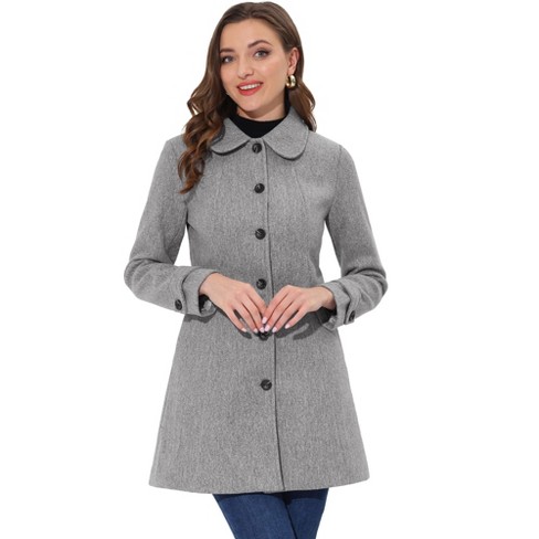 Allegra K Women's Peter Pan Collar Single Breasted Overcoat Winter Long  Coat Solid Grey Large