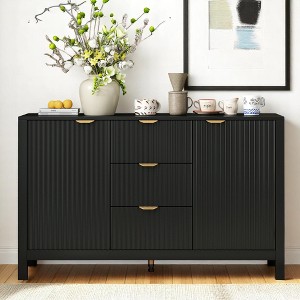 Modern Entryway Cabinet with Wave Design, 3 Drawers & Adjustable Shelves, Soft-Close Doors, Accent Storage Console for Hallway, Living Room - 1 of 4