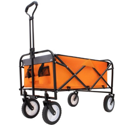 FURNIinspire Outdoor Serving Carts Collapsible Foldable Wagon Cart with Strapping System Beach Wagon Utility Cart, Orange, 35.04"*21.65"*38.98"