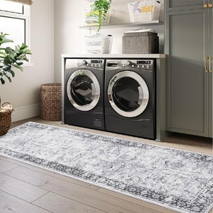 Washable Vintage Floral Distressed Rug Non Slip Low Pile Rug Soft Foldable Rugs Living Room Bedroom - 1 of 4