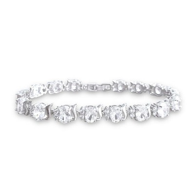 Hollywood Sensation Cubic Zirconia Tennis Bracelets with AAA+ Cubic Zirconia Oval and Round Cut Silver 7.55 Inches