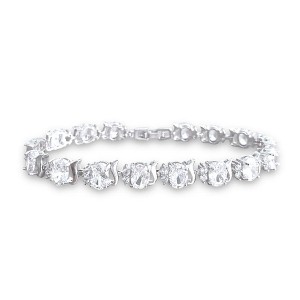 Hollywood Sensation Cubic Zirconia Tennis Bracelets with AAA+ Cubic Zirconia Oval and Round Cut Silver 7.55 Inches - 1 of 4