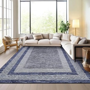 Modern Area Rug Washable Rug for Living Rooms,  Soft Non Shedding Faux Wool Floor Covering, Low Pile Thin Foldable Mat - 1 of 4