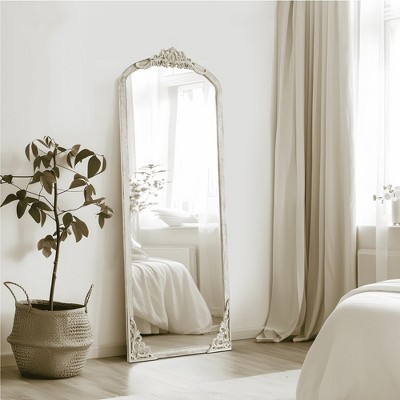Lirago Arch Solid Wood Mirror Ornate Mirror Wall Mirror Retro Mirror with Carved Frame 64x21 Weathered White