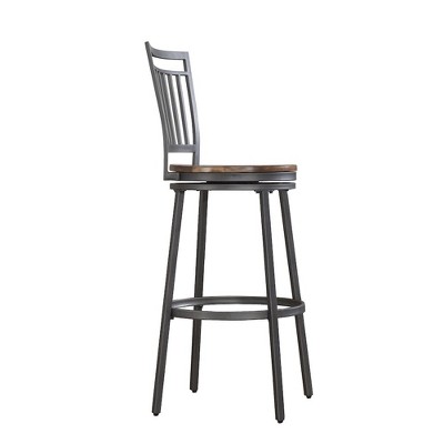 Industrial Slate Gray and Golden Oak Swivel Counter Stool