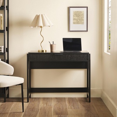 INFURNIC Desks Transitional Reeded Writing Desk with Spacious Work Surface and Drawer Storage, Black, 38"*16.75"*30"