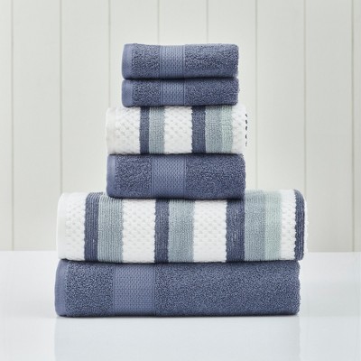 Denim Blue and White Cotton Jacquard Towel Set