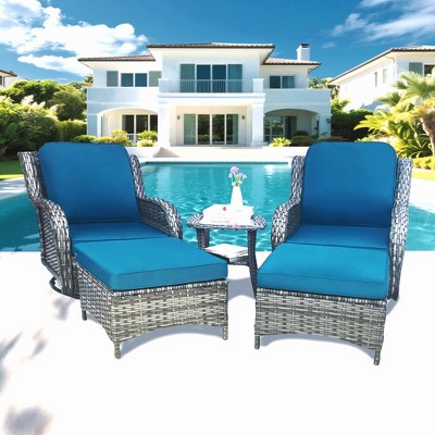 FIONECA 5-Piece Outdoor Wicker Sectional Set with Swivel Chairs and Ottomans