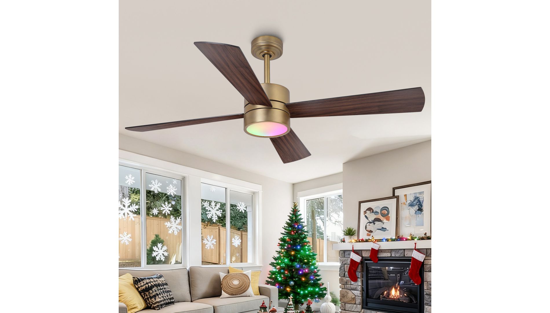 Parrot Uncle 52" Modern Natural Brass LED Ceiling Fans With Lights and Remote