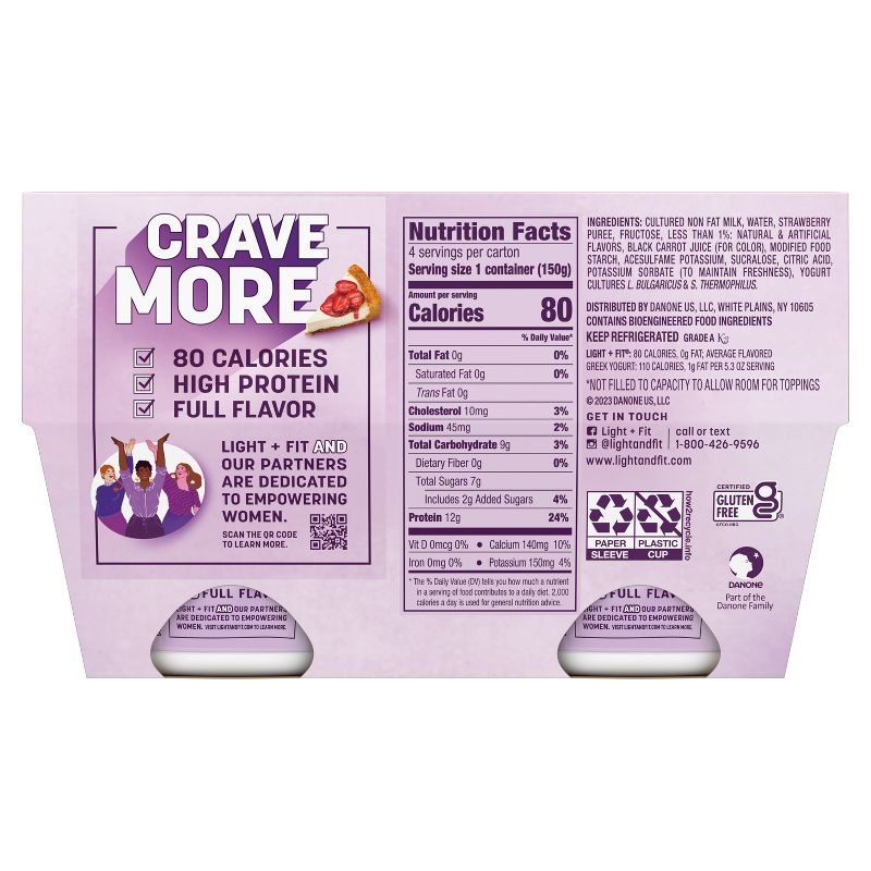Light + Fit Nonfat Gluten-Free Strawberry Cheesecake Greek Yogurt - 4ct/5.3oz Cups, 5 of 9