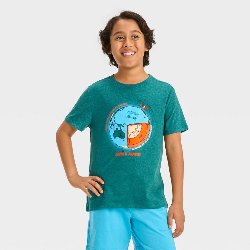 Boys' Short Sleeve 'Earth is Amazing' Graphic T-Shirt - Cat & Jack™ Dark Teal Green, 1 of 4