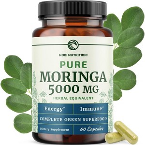 Pure Moringa Capsules 5000mg, Antioxidant Superfood for Energy, Immunity & Gut Health Support, Vitamins & Minerals Supplement, Nobi Nutrition, 60ct - 1 of 4
