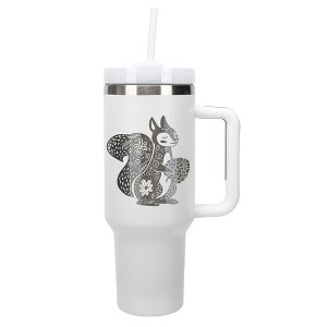 Elanze Designs 40 Ounce Travel Tumbler With Straw and Lid Stainless Steel Double Wall Insulated Charming Floral Squirrel White - 1 of 4