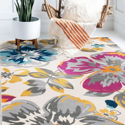 Modern Multicolor Floral Synthetic Area Rug 6'6" x 9'