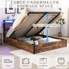 DOMETOUR Full Lift-up Storage Bed Frame with Bookcase Headboard, LED Lights & Charging Station, Rustic Brown, No Box Spring Needed - 3 of 4