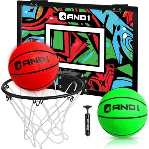 AND1 Over the Door Mini Basketball Hoop: 18x12 Shatterproof Backboard, 2 Mini Basketballs, and Hand Pump Included - Ultimate Indoor Accessory - 1 of 4