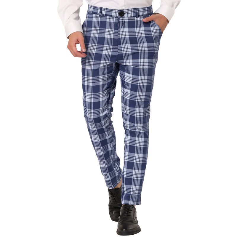 Lars Amadeus Men's Casual Slim Fit Plaid Pattern Checked Business Trousers, 1 of 7