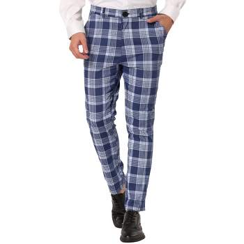 Lars Amadeus Men's Casual Slim Fit Plaid Pattern Checked Business Trousers