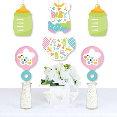 Big Dot Of Happiness Colorful Baby Shower - Baby Bodysuit, Rattle, Bottle, Diaper Decorations Gender Neutral Essentials - Set 20 Target