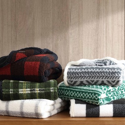 50"x60" Red and Black Plaid Reversible Sherpa Throw Blanket