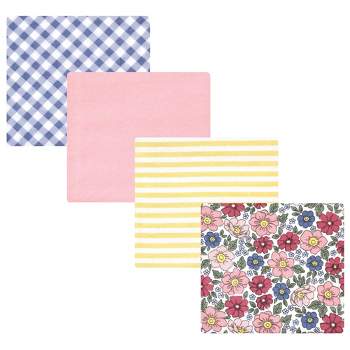 Hudson Baby Infant Girl Cotton Rich Flannel Receiving Blankets, Pink Blue Pretty Floral, One Size
